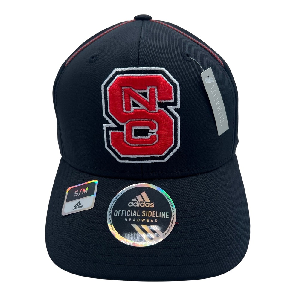 NC State Wolfpack Adidas Sideline Climalite Hat Cap S/M Black Red‎ Baseball